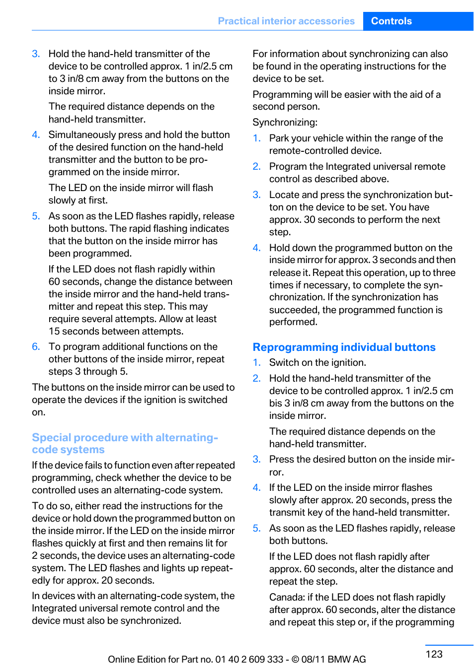 BMW 2012 3 Series M3 Сoupe User Manual | Page 124 / 314