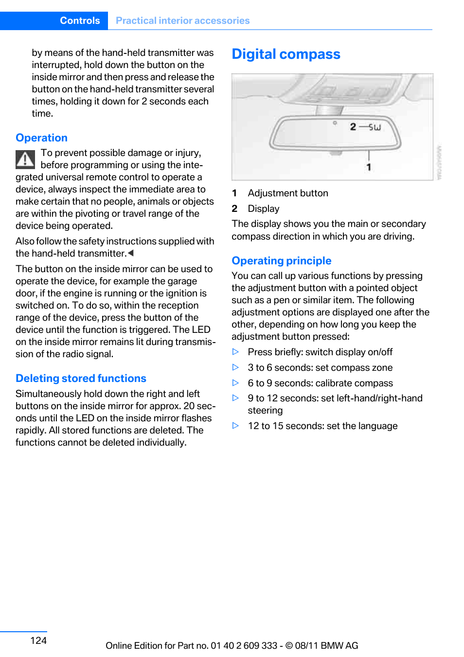 Digital compass | BMW 2012 3 Series M3 Сoupe User Manual | Page 125 / 314