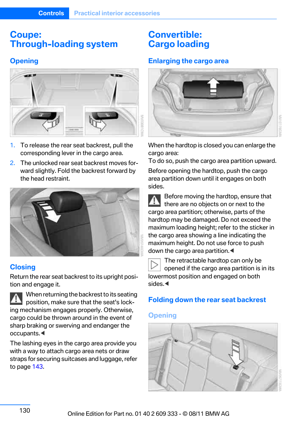 Coupe: through-loading system, Convertible: cargo loading | BMW 2012 3 Series M3 Сoupe User Manual | Page 131 / 314