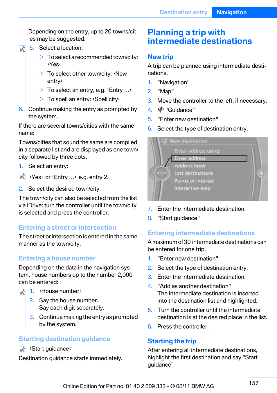 Planning a trip with intermediate destinations | BMW 2012 3 Series M3 Сoupe User Manual | Page 158 / 314