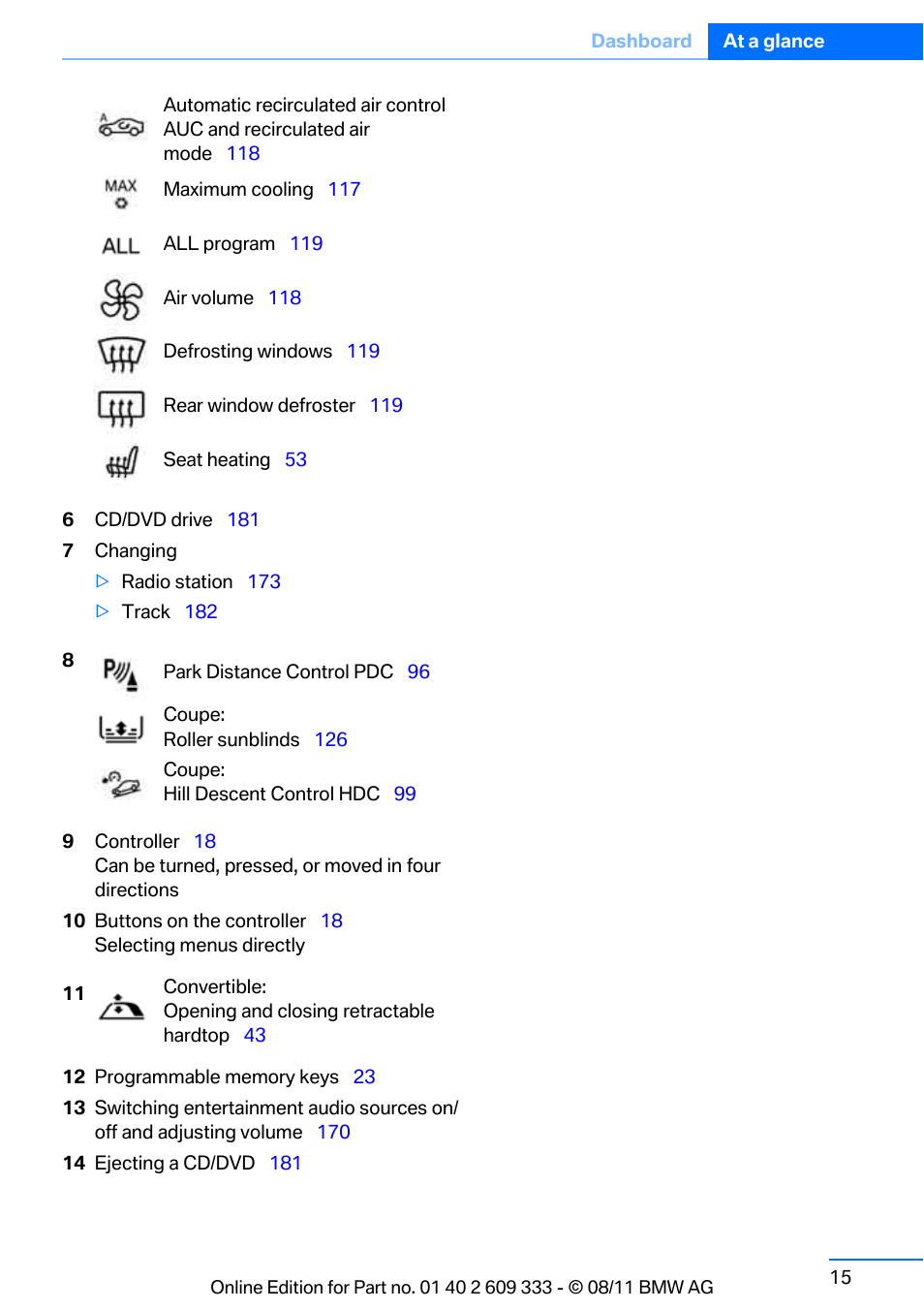 BMW 2012 3 Series M3 Сoupe User Manual | Page 16 / 314