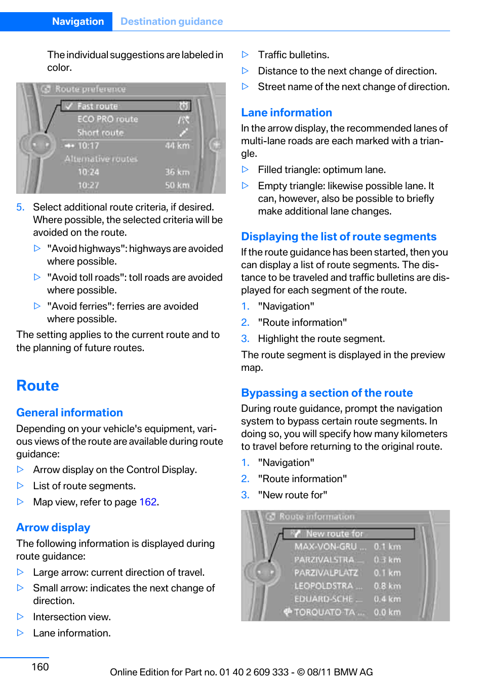 Route | BMW 2012 3 Series M3 Сoupe User Manual | Page 161 / 314