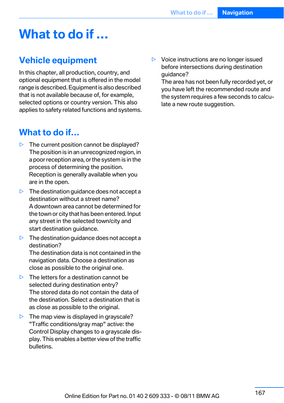 What to do if, Vehicle equipment | BMW 2012 3 Series M3 Сoupe User Manual | Page 168 / 314