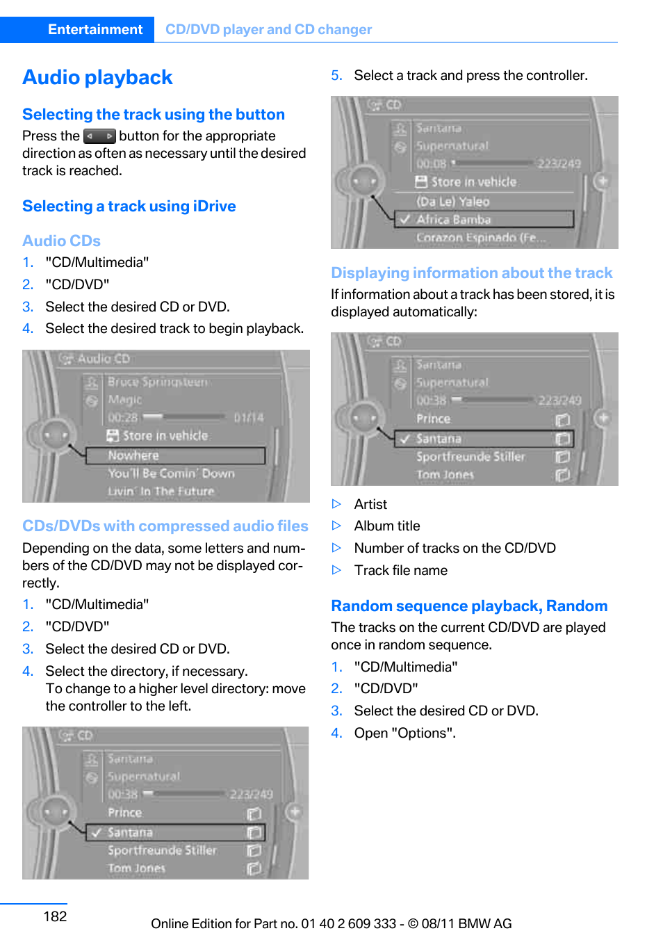 Audio playback | BMW 2012 3 Series M3 Сoupe User Manual | Page 183 / 314