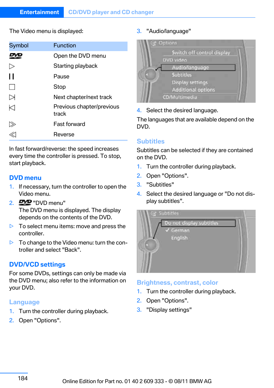 BMW 2012 3 Series M3 Сoupe User Manual | Page 185 / 314