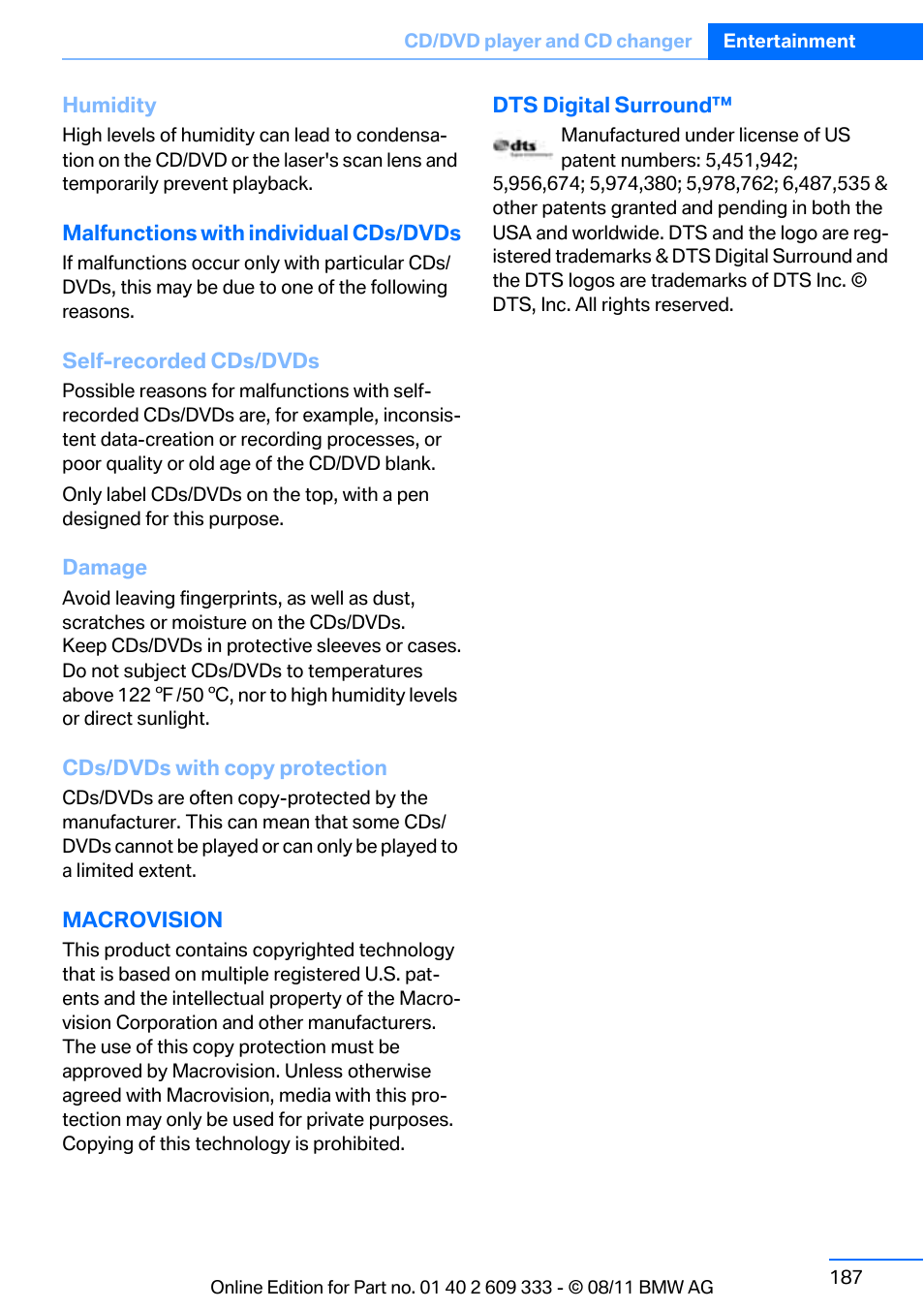BMW 2012 3 Series M3 Сoupe User Manual | Page 188 / 314