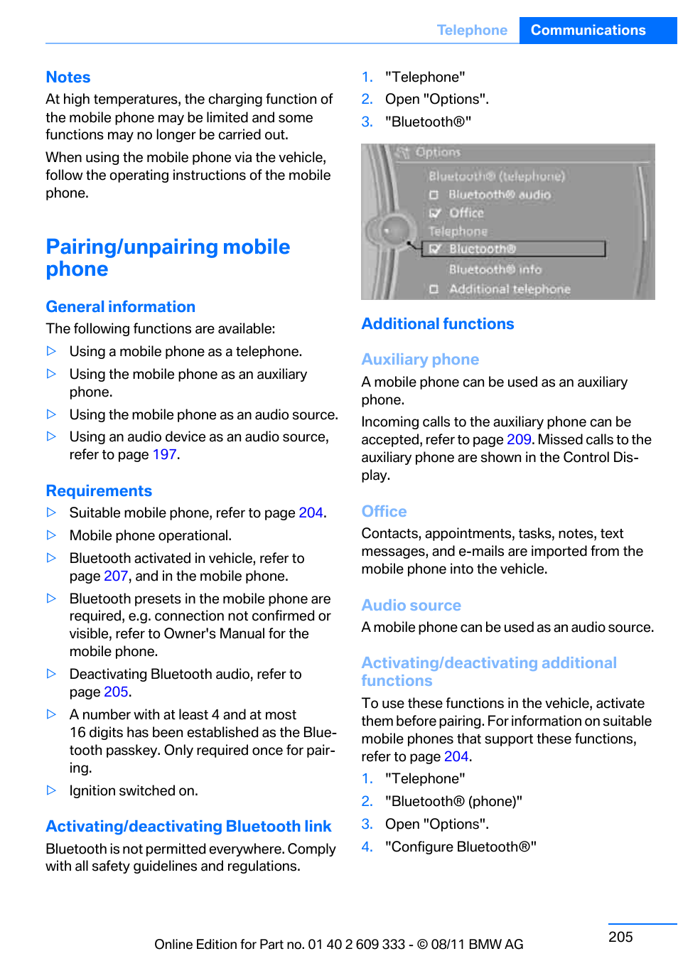 Pairing/unpairing mobile phone, And in | BMW 2012 3 Series M3 Сoupe User Manual | Page 206 / 314