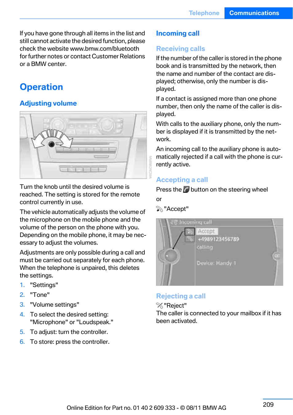 Operation | BMW 2012 3 Series M3 Сoupe User Manual | Page 210 / 314