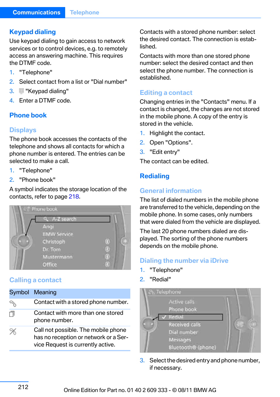 BMW 2012 3 Series M3 Сoupe User Manual | Page 213 / 314