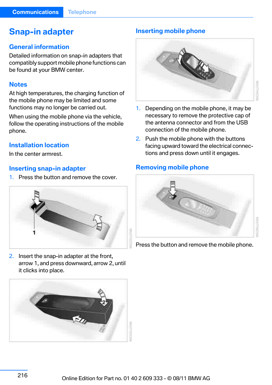 Snap-in adapter | BMW 2012 3 Series M3 Сoupe User Manual | Page 217 / 314