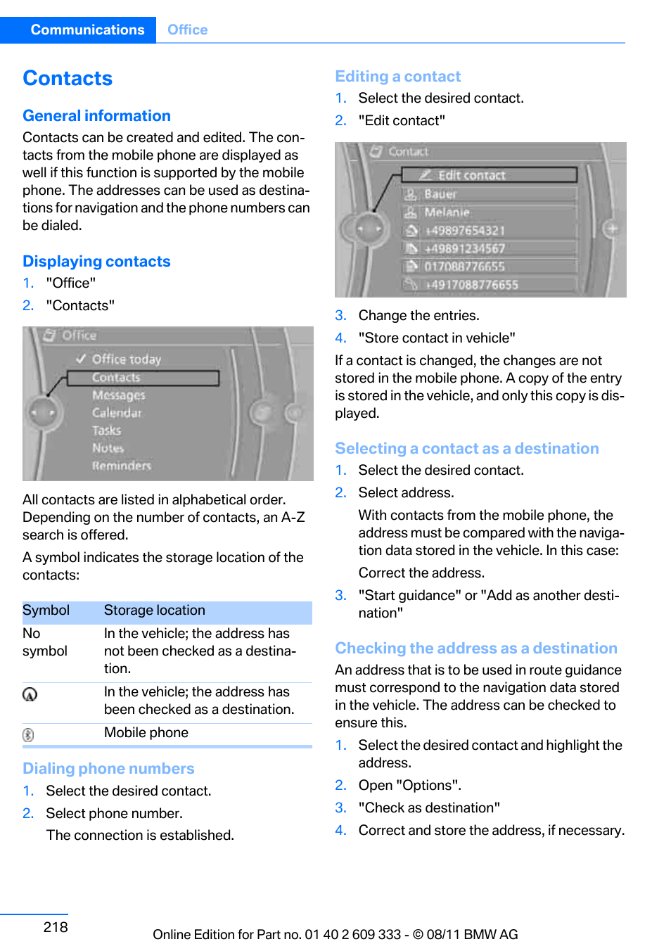 Contacts | BMW 2012 3 Series M3 Сoupe User Manual | Page 219 / 314