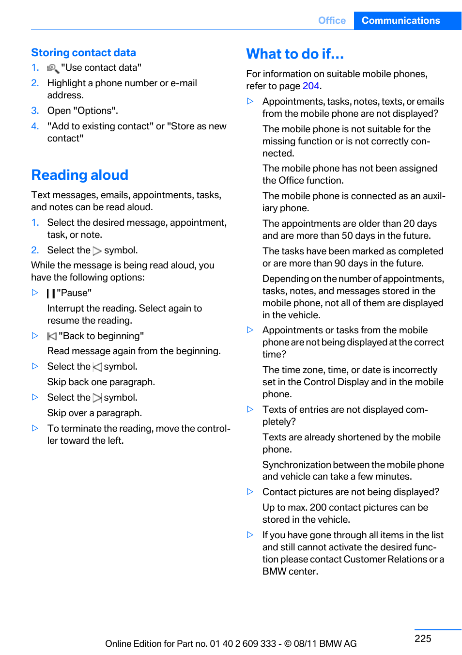 Reading aloud, What to do if | BMW 2012 3 Series M3 Сoupe User Manual | Page 226 / 314