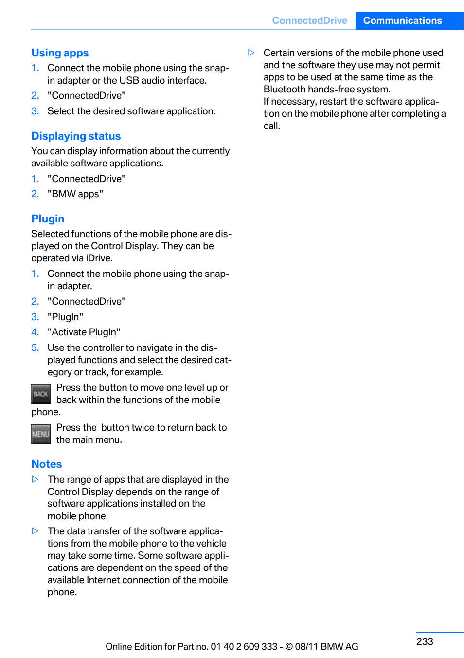 BMW 2012 3 Series M3 Сoupe User Manual | Page 234 / 314