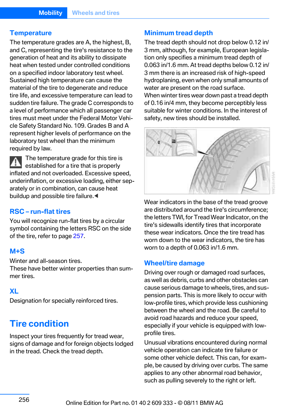 Tire condition | BMW 2012 3 Series M3 Сoupe User Manual | Page 257 / 314