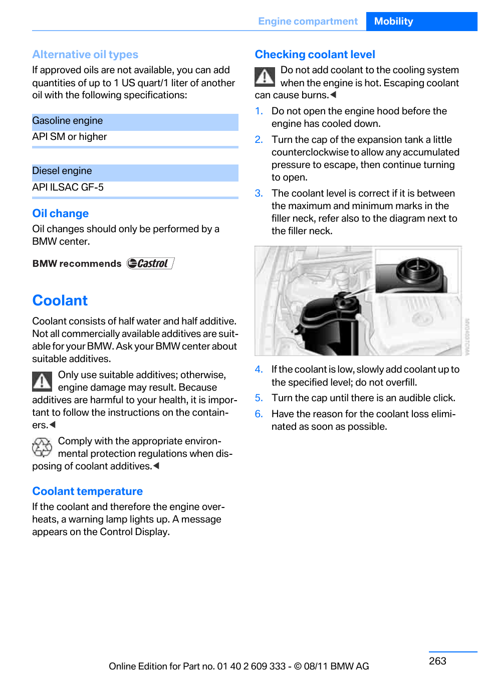 Coolant | BMW 2012 3 Series M3 Сoupe User Manual | Page 264 / 314