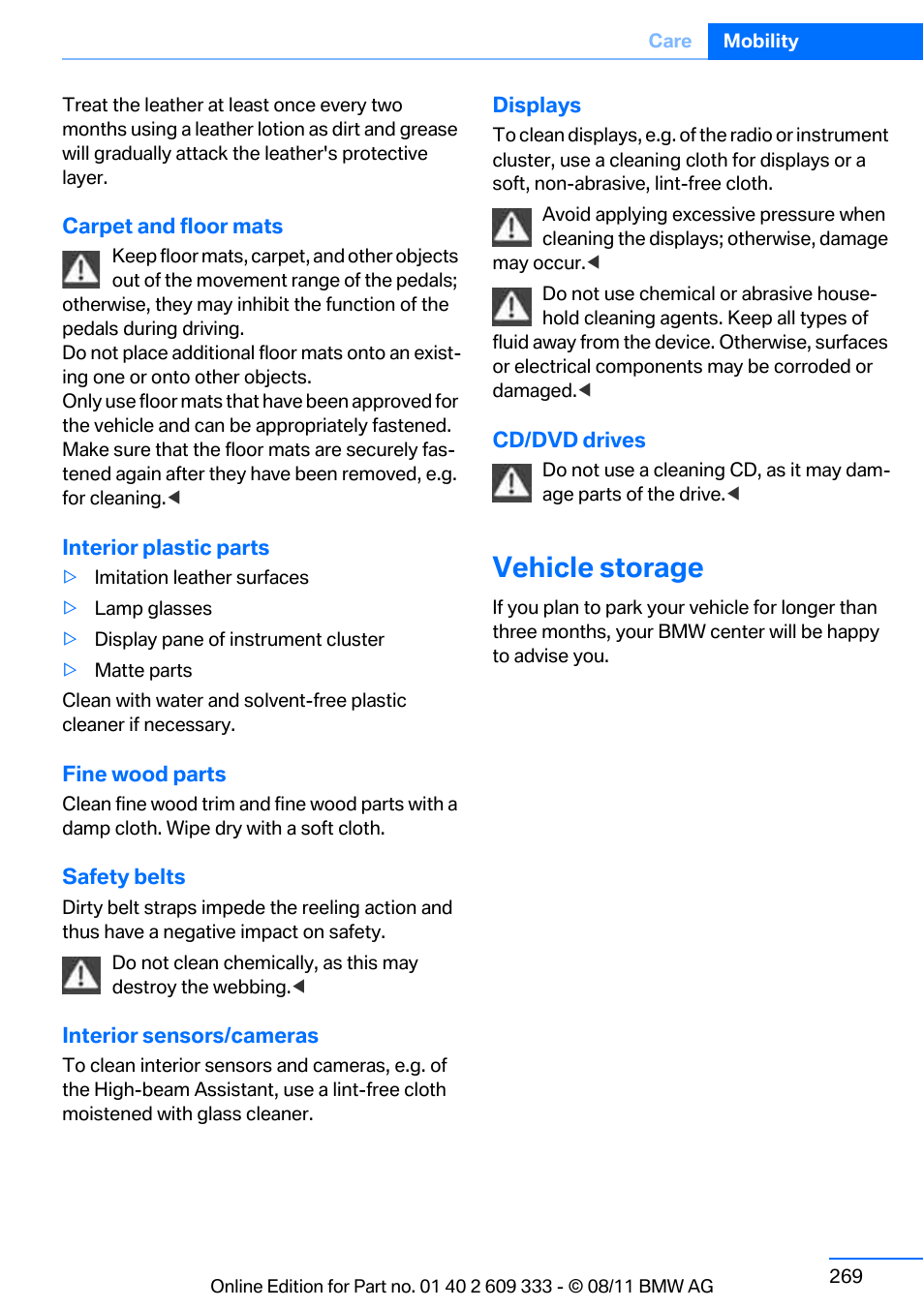 Vehicle storage | BMW 2012 3 Series M3 Сoupe User Manual | Page 270 / 314