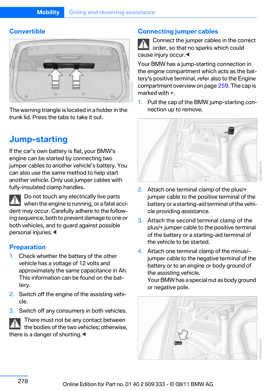 Jump-starting | BMW 2012 3 Series M3 Сoupe User Manual | Page 279 / 314