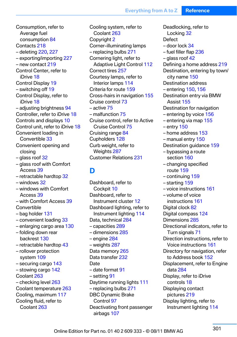 BMW 2012 3 Series M3 Сoupe User Manual | Page 302 / 314