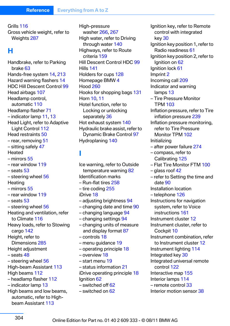 BMW 2012 3 Series M3 Сoupe User Manual | Page 305 / 314