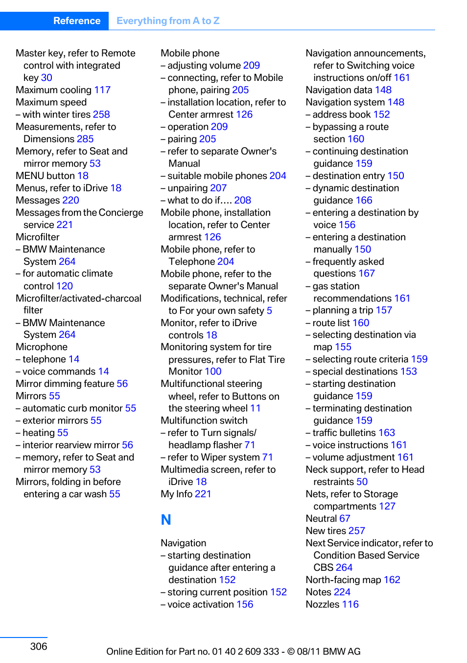 BMW 2012 3 Series M3 Сoupe User Manual | Page 307 / 314