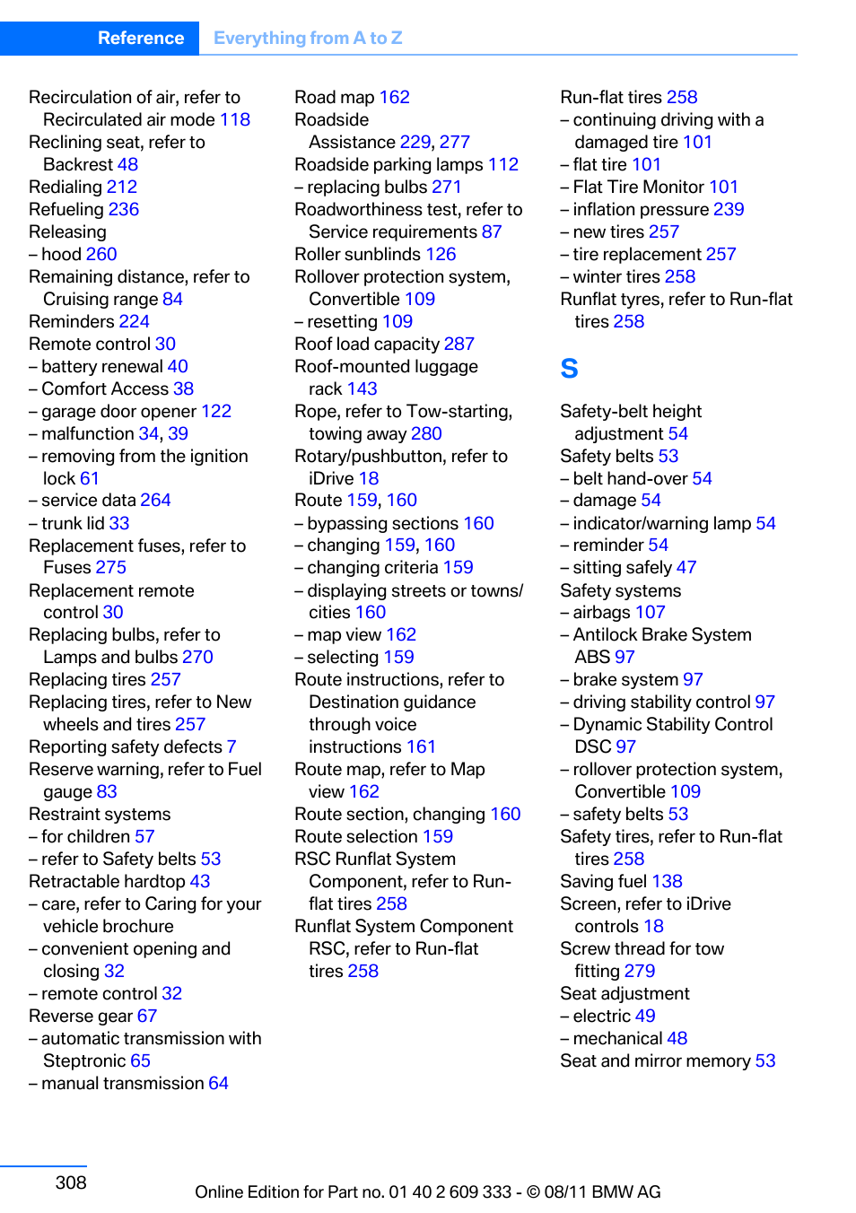 BMW 2012 3 Series M3 Сoupe User Manual | Page 309 / 314