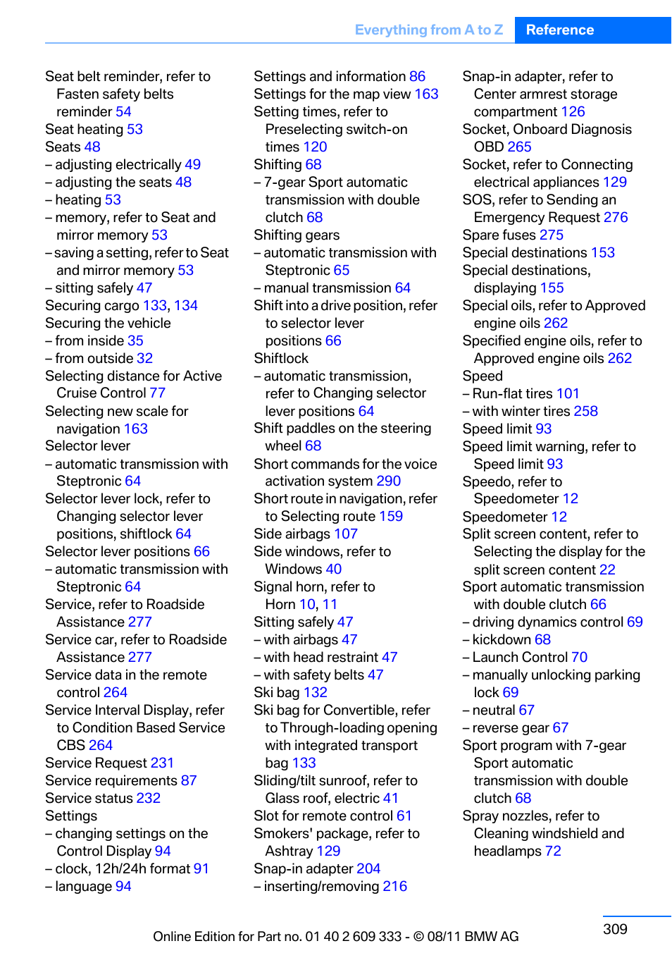 BMW 2012 3 Series M3 Сoupe User Manual | Page 310 / 314