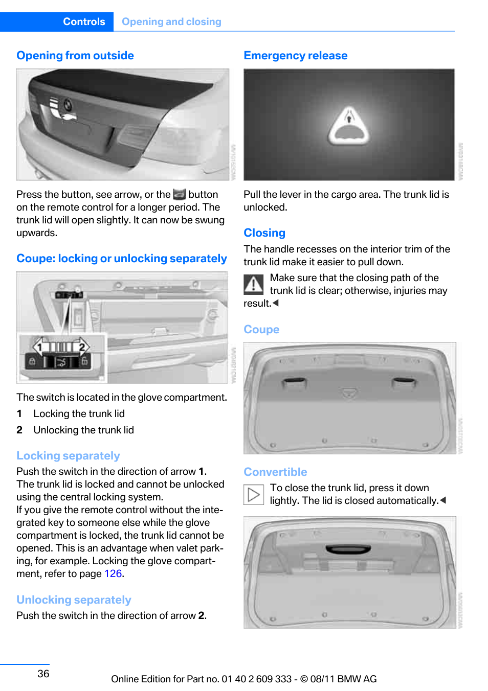 BMW 2012 3 Series M3 Сoupe User Manual | Page 37 / 314