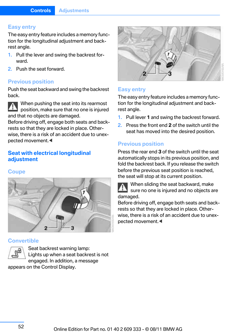 BMW 2012 3 Series M3 Сoupe User Manual | Page 53 / 314