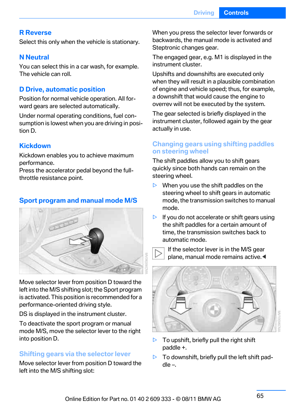 BMW 2012 3 Series M3 Сoupe User Manual | Page 66 / 314