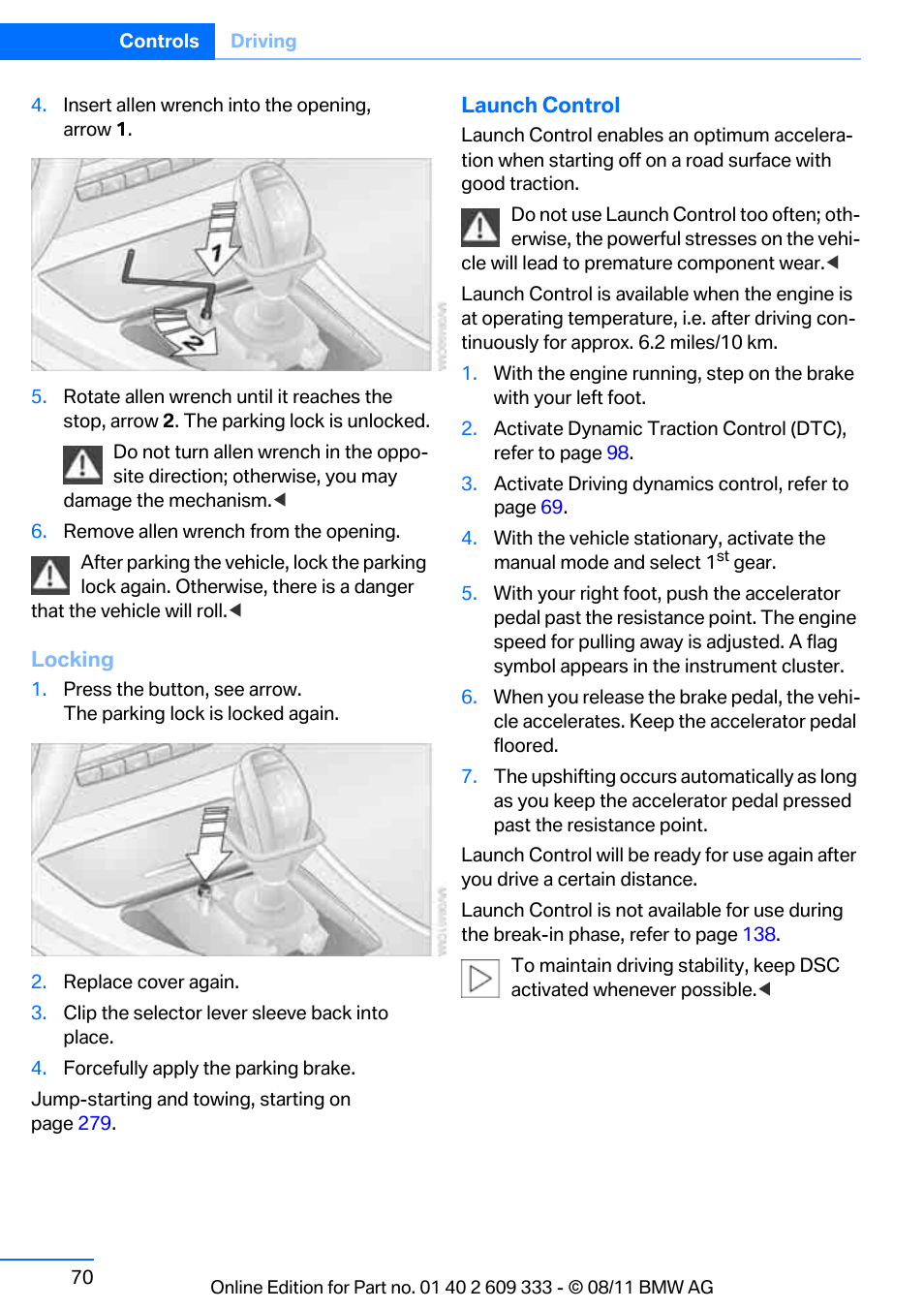 BMW 2012 3 Series M3 Сoupe User Manual | Page 71 / 314