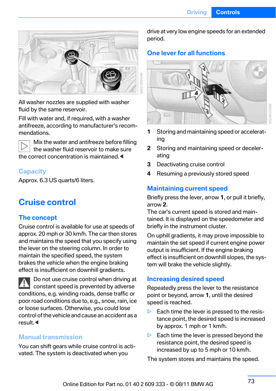 Cruise control | BMW 2012 3 Series M3 Сoupe User Manual | Page 74 / 314