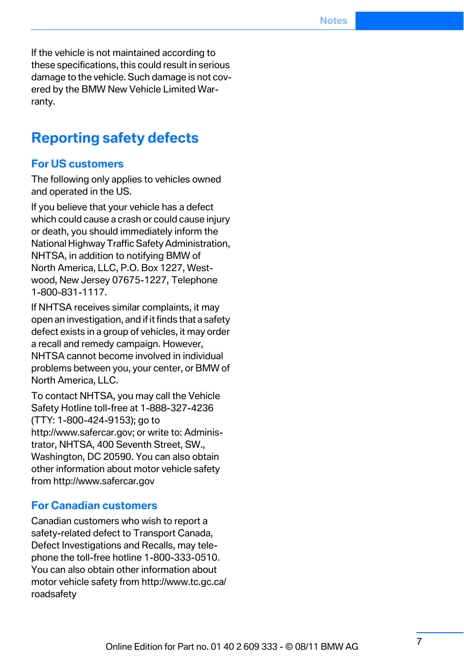 Reporting safety defects | BMW 2012 3 Series M3 Сoupe User Manual | Page 8 / 314