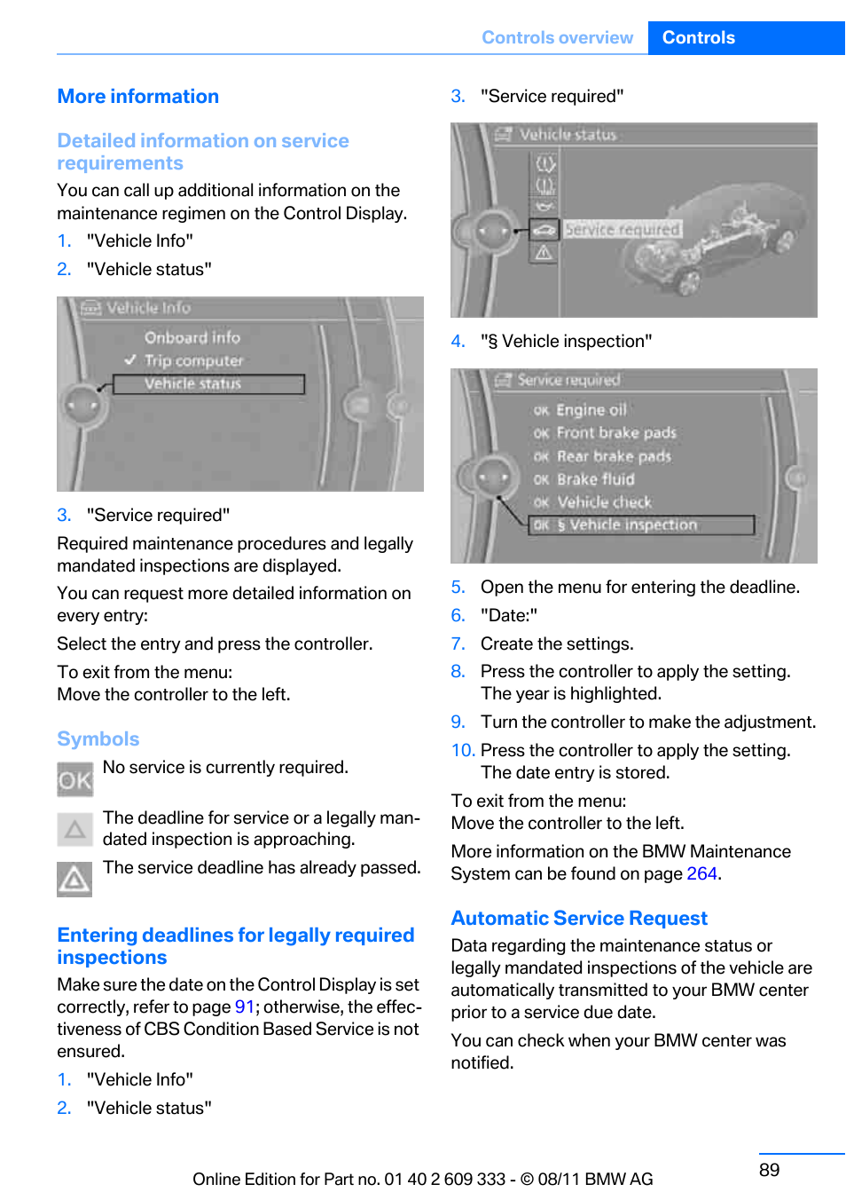 BMW 2012 3 Series M3 Сoupe User Manual | Page 90 / 314