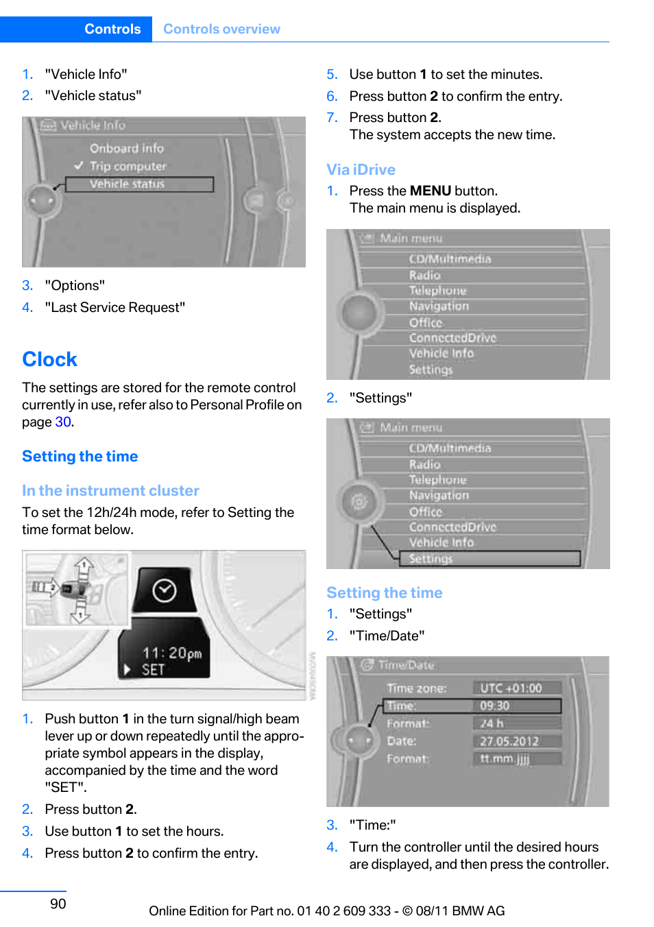 Clock | BMW 2012 3 Series M3 Сoupe User Manual | Page 91 / 314