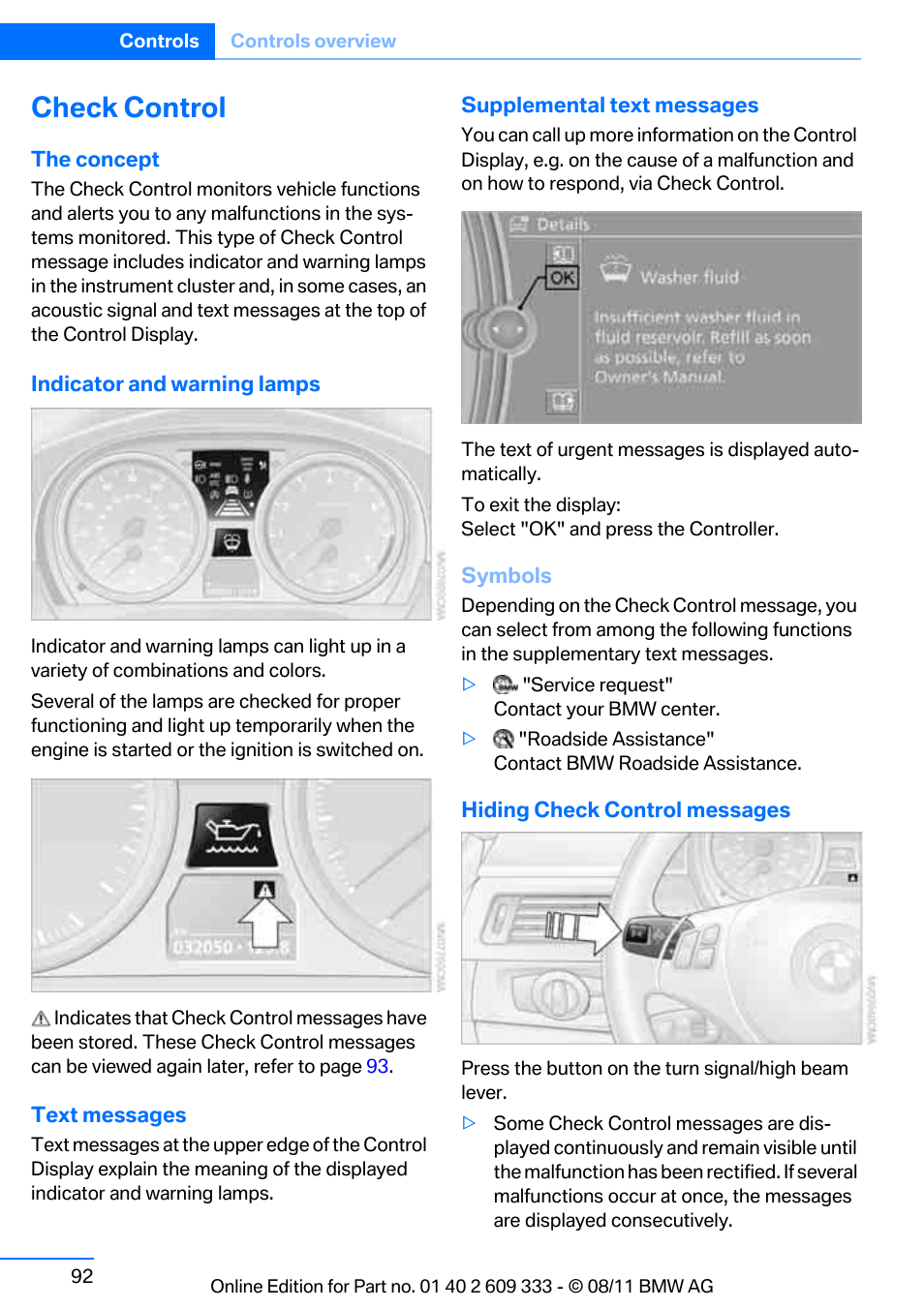 Check control | BMW 2012 3 Series M3 Сoupe User Manual | Page 93 / 314