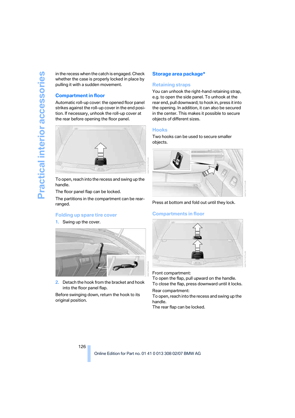 Practical interi or acc ess orie s | BMW 2007 550I Sedan User Manual | Page 128 / 286