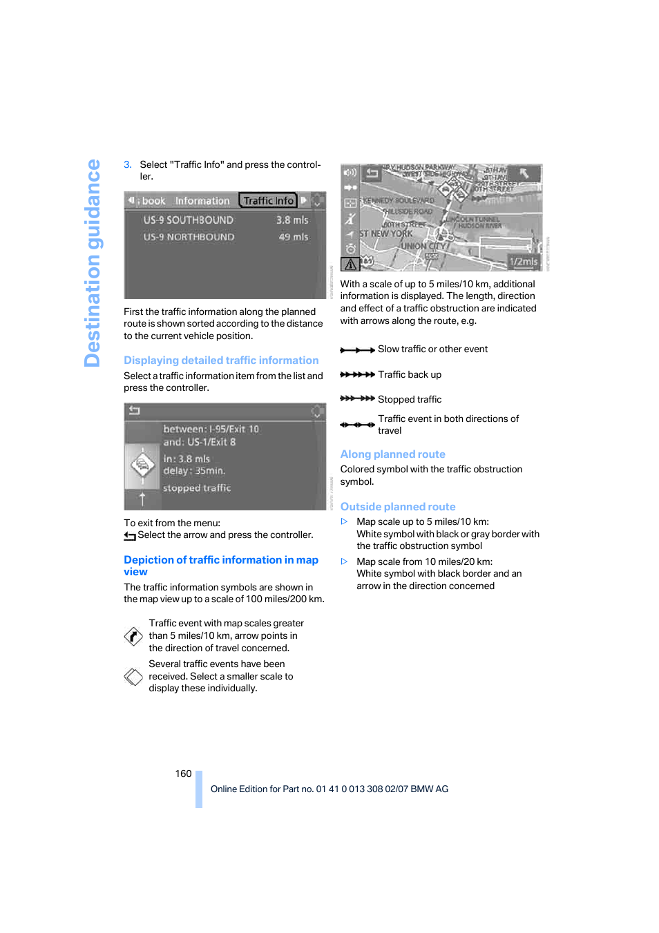 Destination guidance | BMW 2007 550I Sedan User Manual | Page 162 / 286