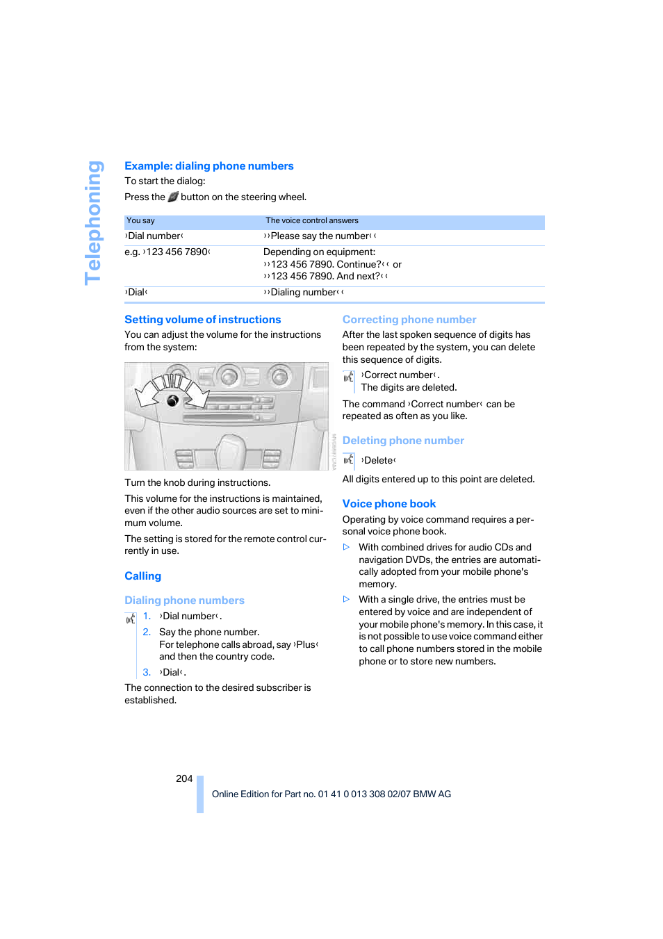 Telep h oning | BMW 2007 550I Sedan User Manual | Page 206 / 286