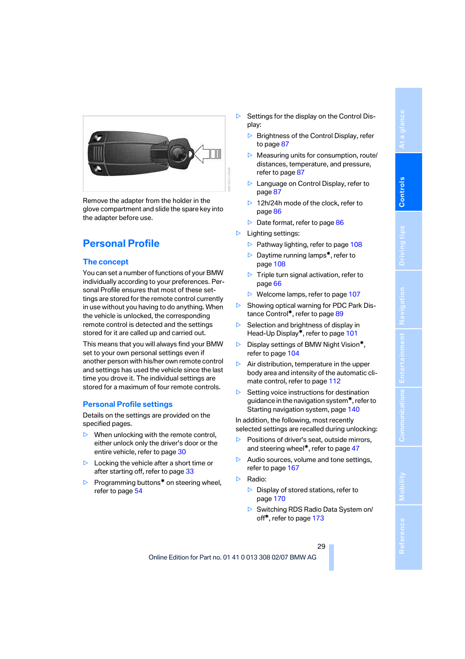 Personal profile | BMW 2007 550I Sedan User Manual | Page 31 / 286