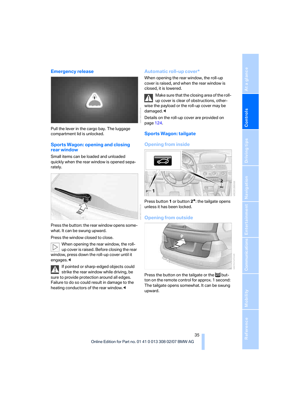 BMW 2007 550I Sedan User Manual | Page 37 / 286