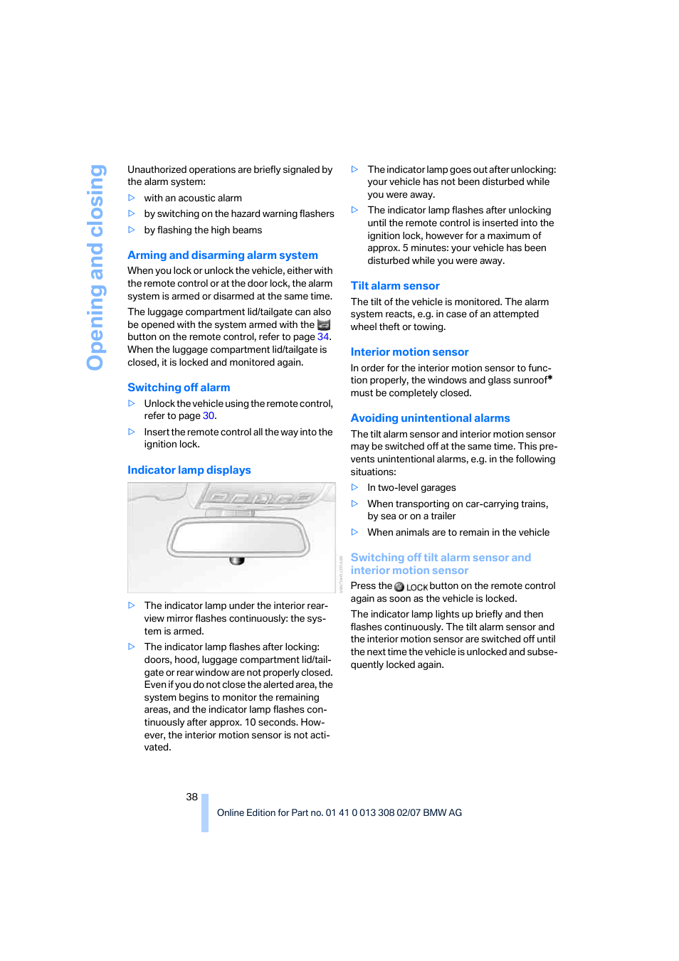 Opening and closing | BMW 2007 550I Sedan User Manual | Page 40 / 286