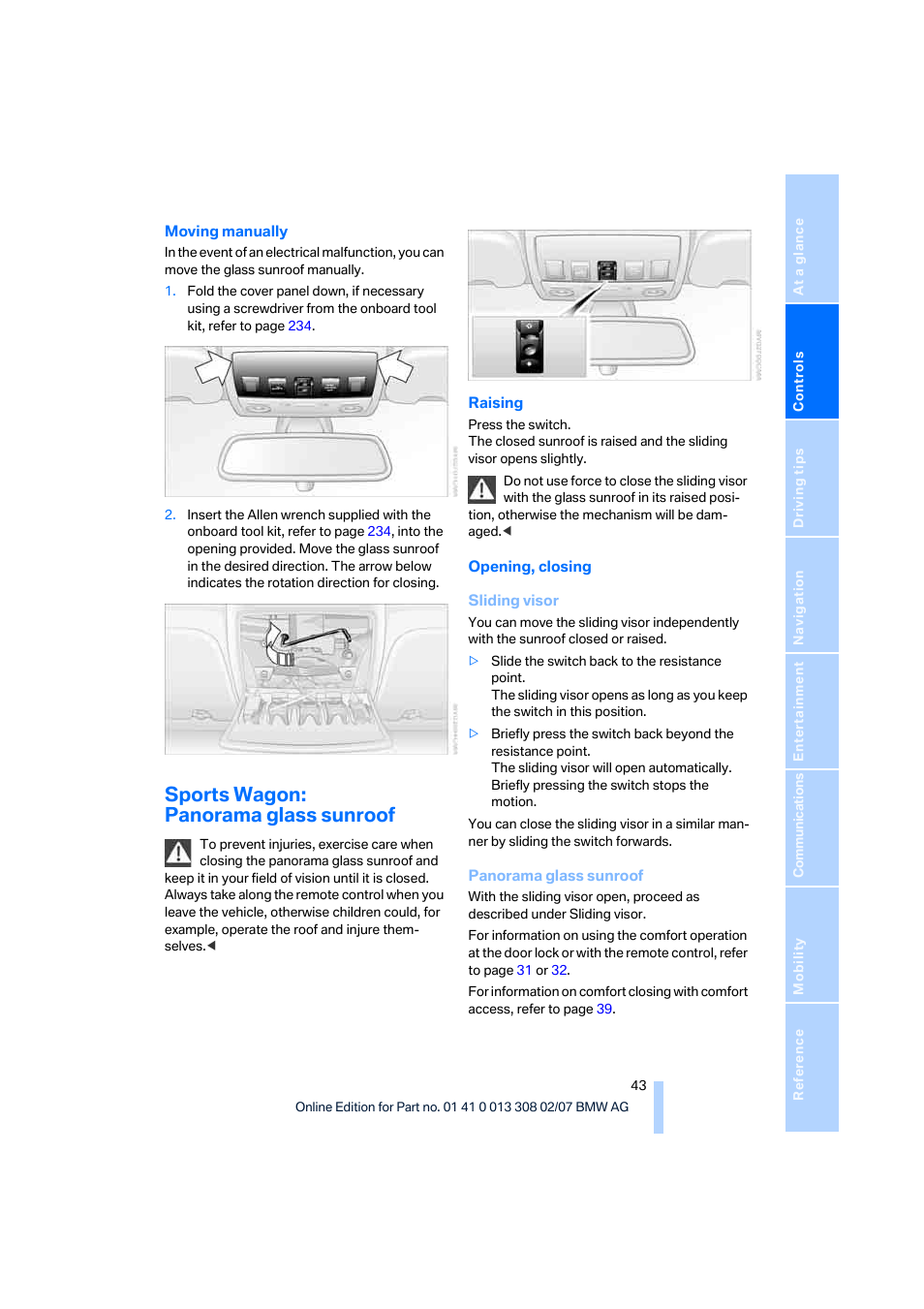 Sports wagon: panorama glass sunroof | BMW 2007 550I Sedan User Manual | Page 45 / 286