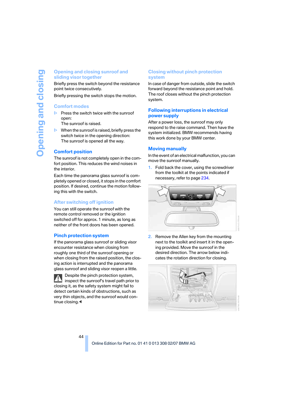 Opening and closing | BMW 2007 550I Sedan User Manual | Page 46 / 286