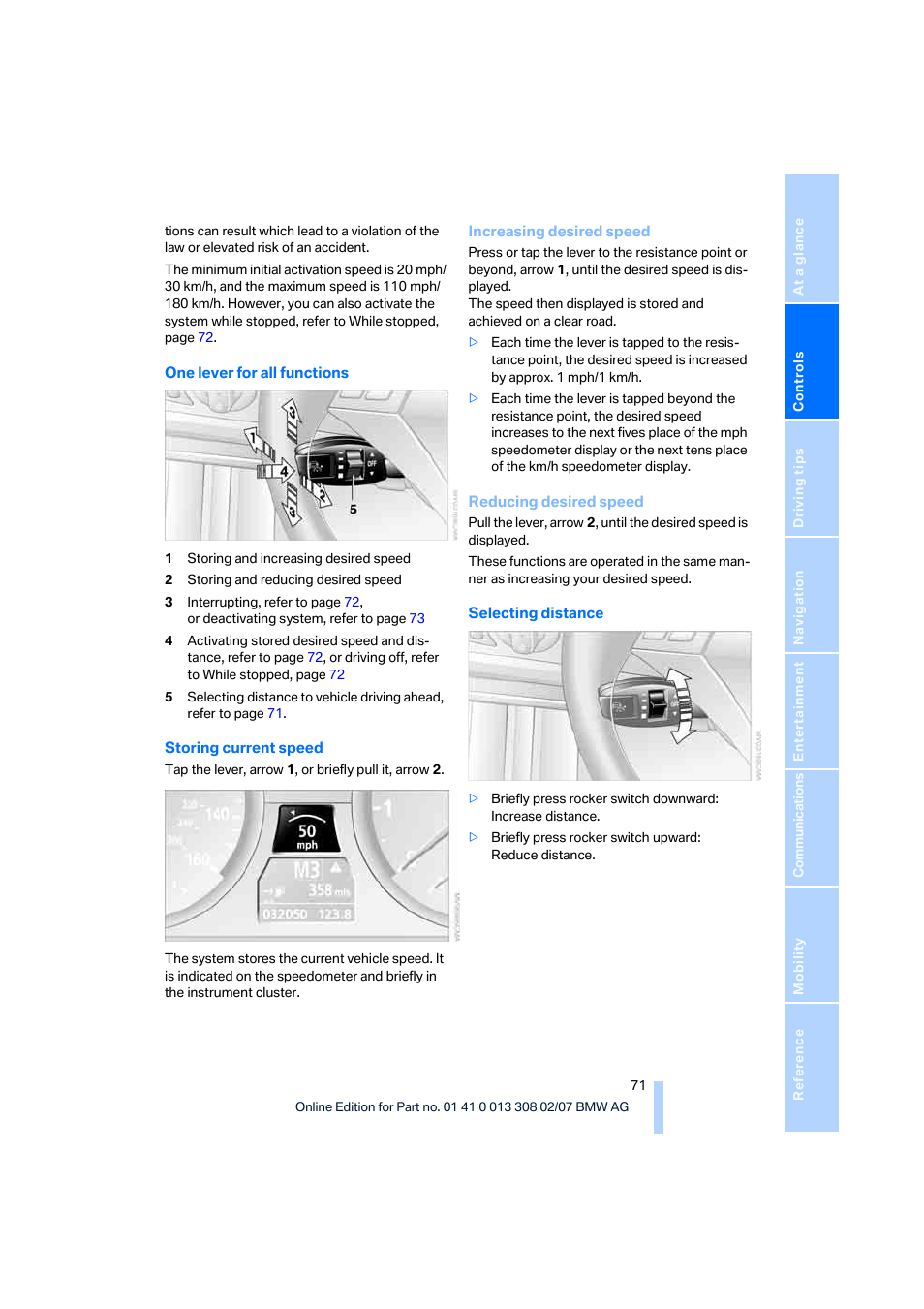 BMW 2007 550I Sedan User Manual | Page 73 / 286