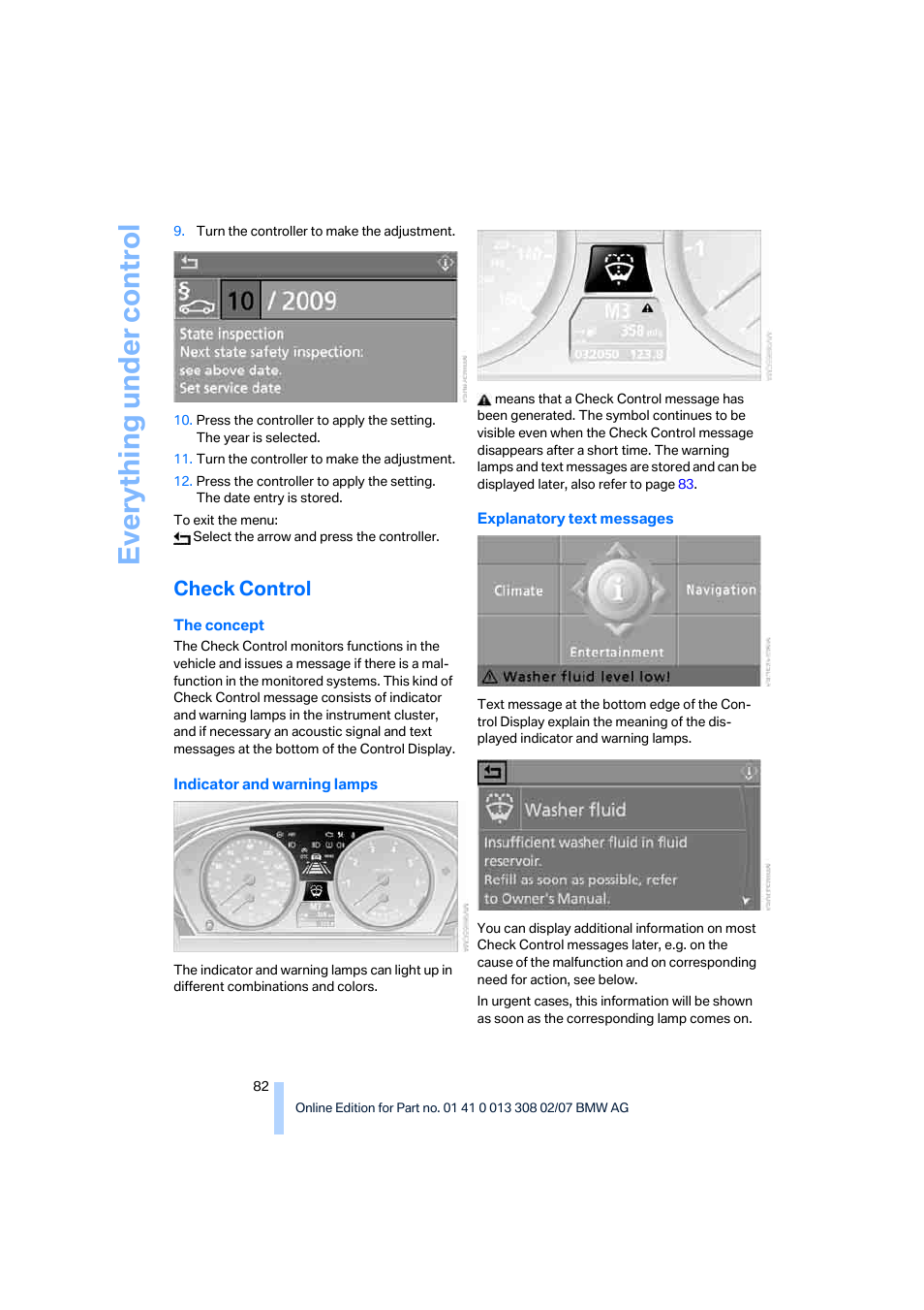 Check control, Check con- trol, r, Eve ryth ing un de r co nt rol | BMW 2007 550I Sedan User Manual | Page 84 / 286