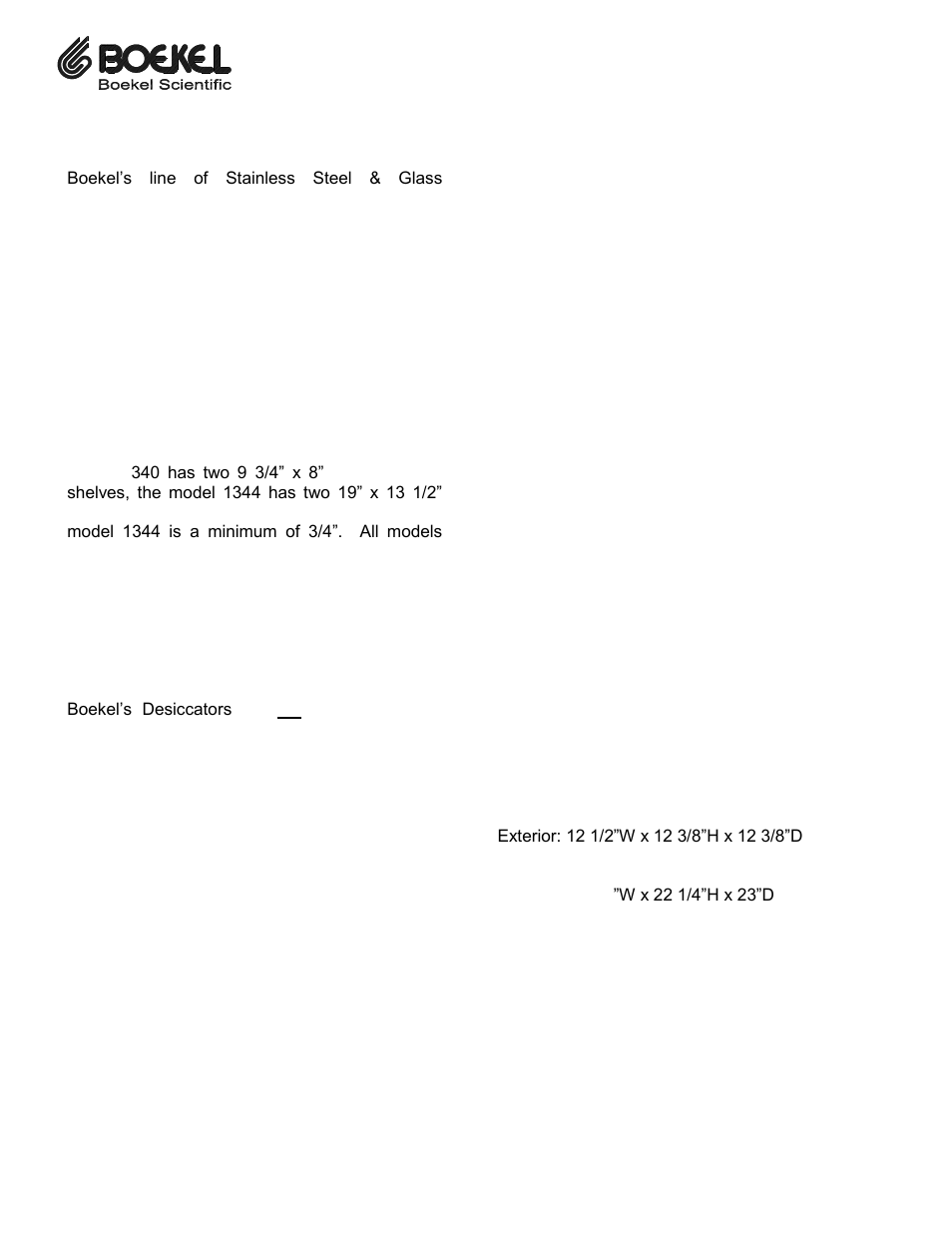 Boekel Scientific 1344 Desiccators User Manual | 1 page