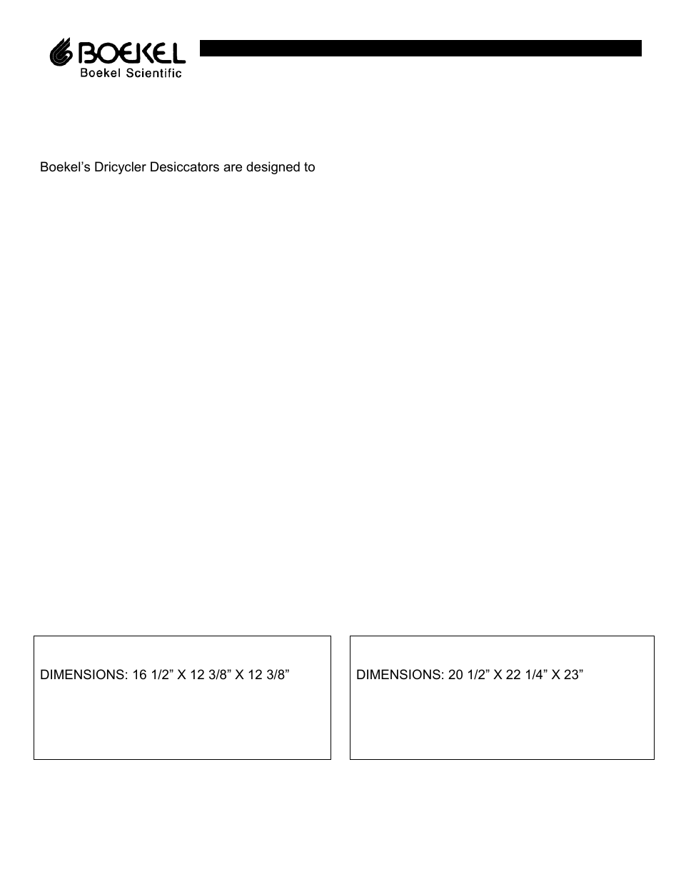 Boekel Scientific 134441-2 Dricycler Regenerating Desiccators User Manual | 1 page