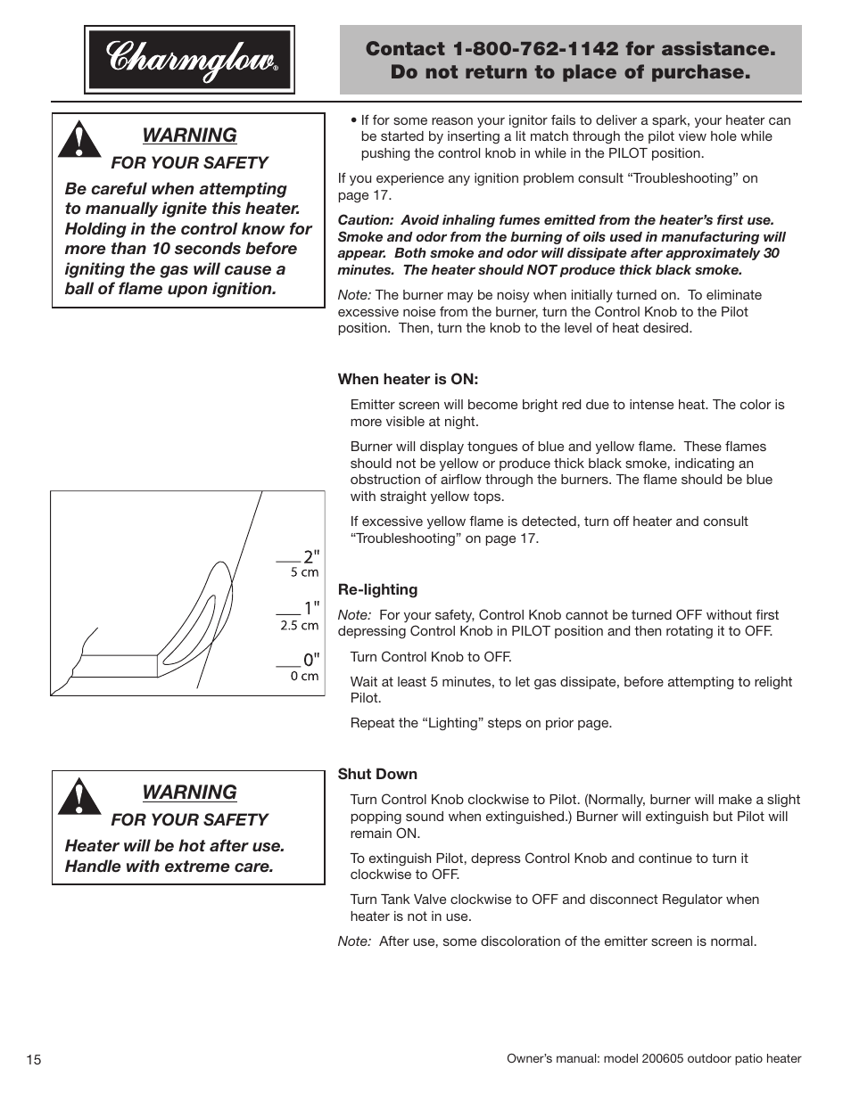 Warning | Blue Rhino Charmglow 200605 User Manual | Page 16 / 44