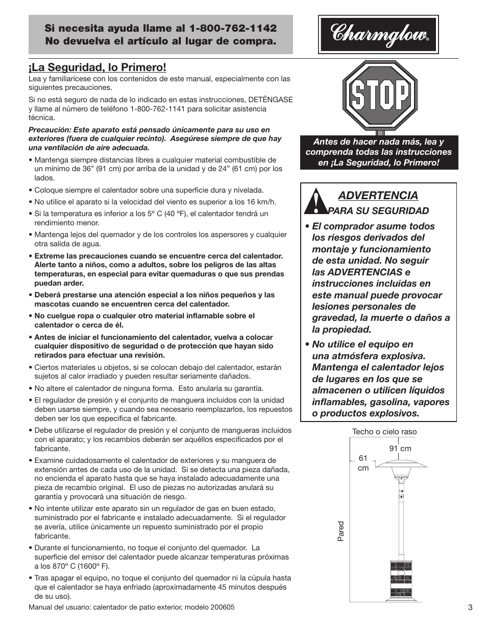 La seguridad, lo primero, Advertencia | Blue Rhino Charmglow 200605 User Manual | Page 25 / 44
