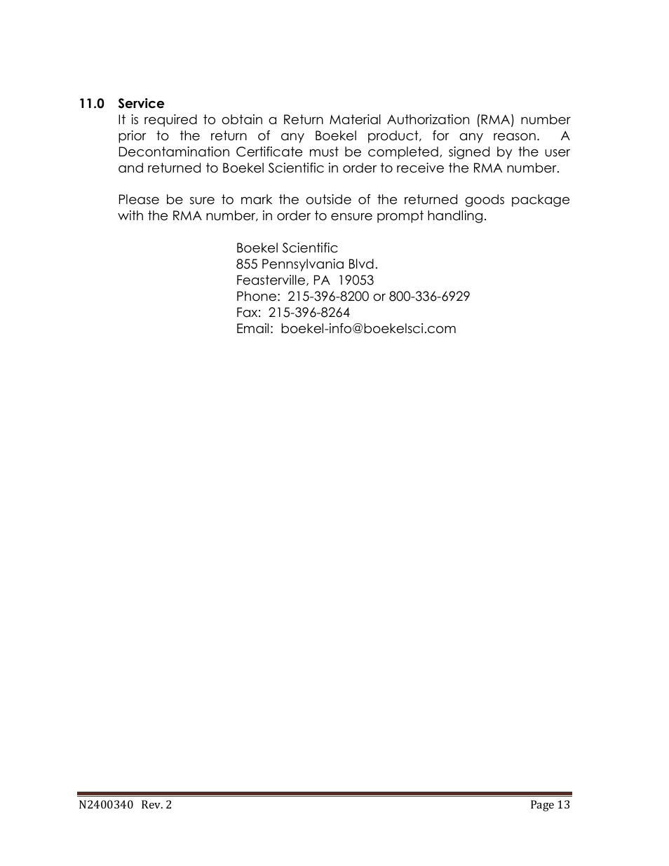 Boekel Scientific 234100-2 UV Crosslinker AH User Manual | Page 13 / 13